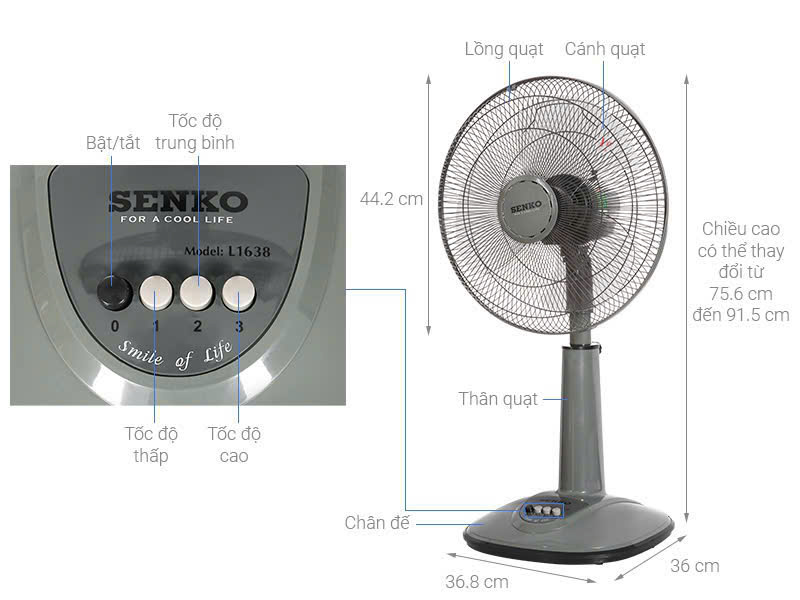 Quạt đứng lỡ Senko L1638